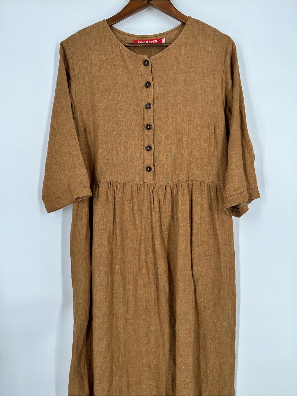 PYNE & SMITH European Flax Linen No.14 Full Length Pocket Dress Caramel Size L - Picture 3 of 16